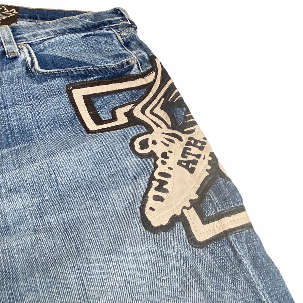 HTF: 7 For All Mankind® x Great China Wall ☻︎ 7 Leather Patch Standard Jeans ☻ - Picture 5 of 16